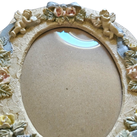 *No glass* Retro Floral Cherubs Tabletop Picture Frame For 4x6 Photo - Picture 3 of 4